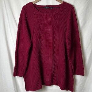 Jeanne Pierre Womens Burgundy Woven Cable Knit 100% Cotton Sweater Tunic Size 2X